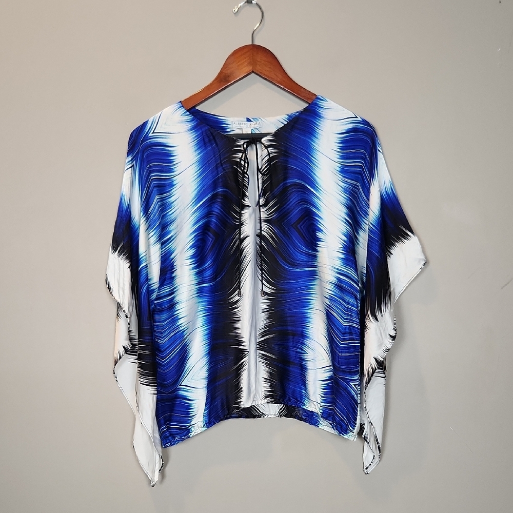 Alberto Makali 100% Silk Geometric Print‎ Blue and Black Blouse Small